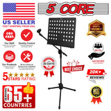 5Core Music Stand For Sheet Music Portablr Folding Tripod + Detachable Mic Holder