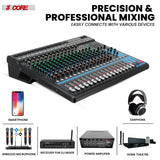 5Core Audio DJ Mixer 20 Channel Sound Board Console w 24 SPX Effect 48V Phantom Power