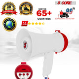 5Core Megaphone Bullhorn Speaker 15W Mini Battery Power Bull horn w Siren 400 Yard Range White