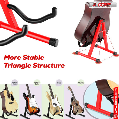 5Core Guitar Stand Floor A Frame Electric Acoustic Bass Soporte Para Guitarra RED