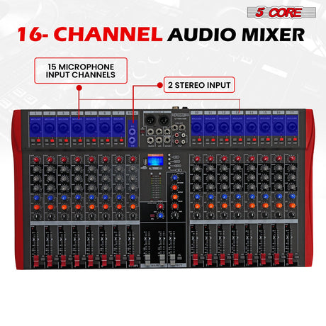 5 Core Audio Mixer 16 Channel DJ Equipment with Bluetooth USB Sound Board Console