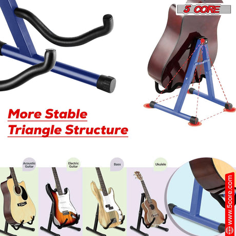 5Core Guitar Stand Floor A Frame Electric Acoustic Bass Soporte Para Guitarra BLUE