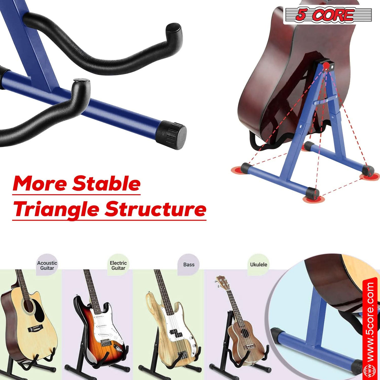 5Core Guitar Stand Floor A Frame Electric Acoustic Bass Soporte Para Guitarra BLACK