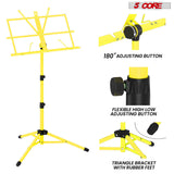 5Core Music Stand For Sheet Music Portable Tripod Adjustable Folding Note Holder YELLOW