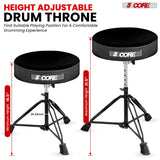 5Core Drum Throne Padded Guitar Stool Adjustable Drummer Seat for Adults & Kids VELVET BLACK