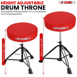 5Core Drum Throne Padded Guitar Stool Adjustable Drummer Seat for Adults & Kids RED