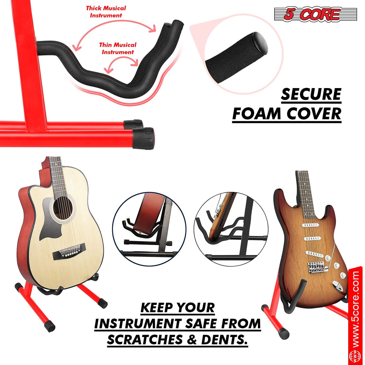 5Core Guitar Stand Floor A Frame Electric Acoustic Bass Soporte Para Guitarra RED