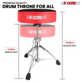 5Core Drum Throne Padded Guitar Stool Swivel Adjustable Drummer Seat Music Chair RED VELVET