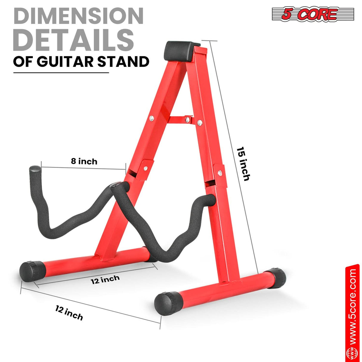 5Core Guitar Stand Floor A Frame Electric Acoustic Bass Soporte Para Guitarra RED