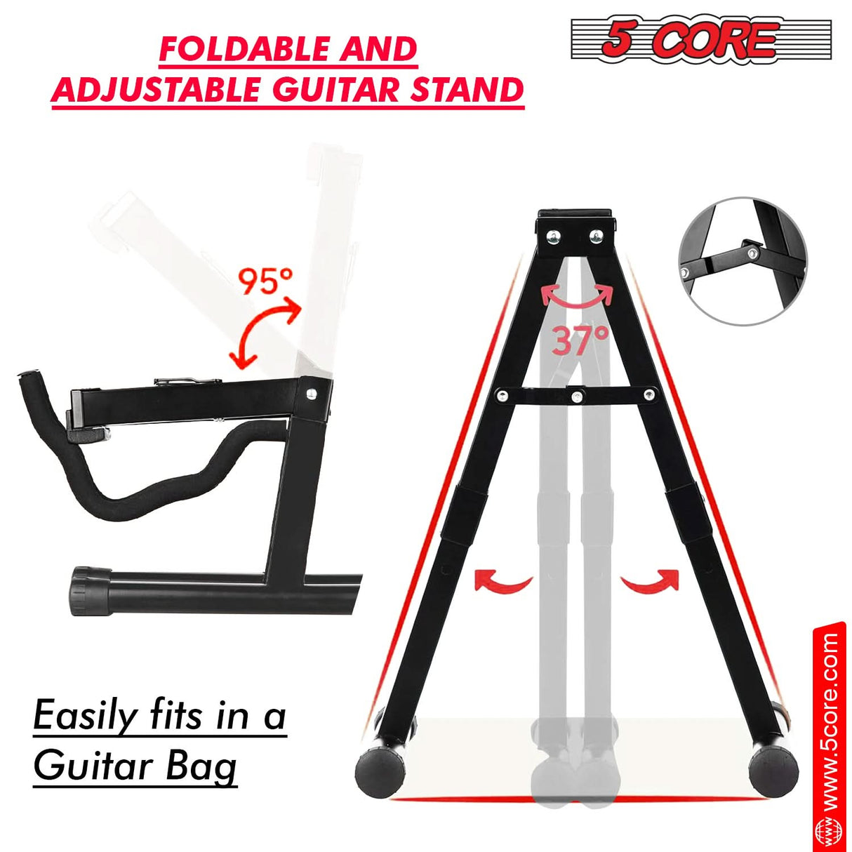 5Core Guitar Stand Floor A Frame Electric Acoustic Bass Soporte Para Guitarra BLACK