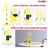 5Core Music Stand For Sheet Music Portable Tripod Adjustable Folding Note Holder YELLOW