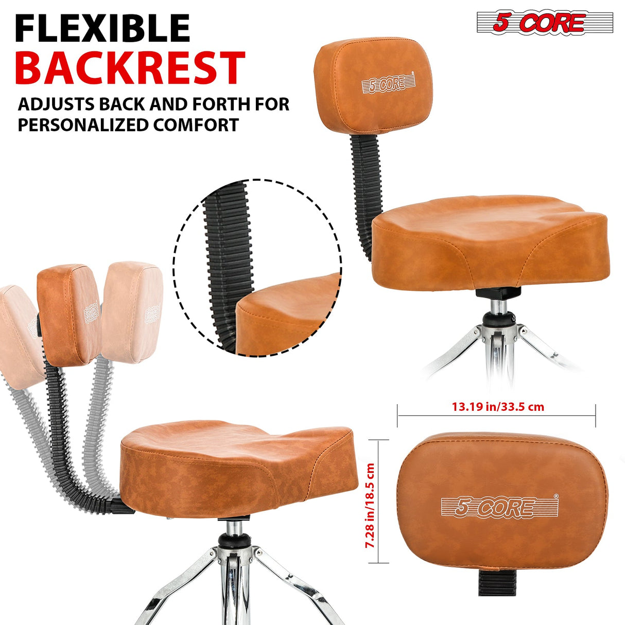 5Core Drum Throne Padded Guitar Stool Backrest Drummer Seat for Adults & Kids BROWN