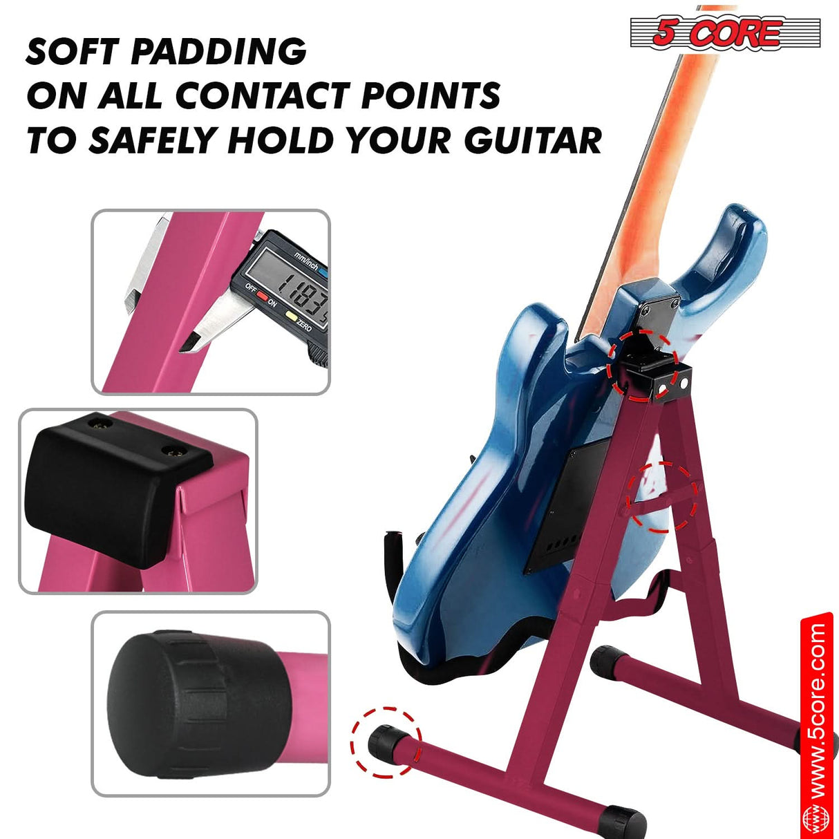 5Core Guitar Stand Floor A Frame Electric Acoustic Bass Soporte Para Guitarra PINK