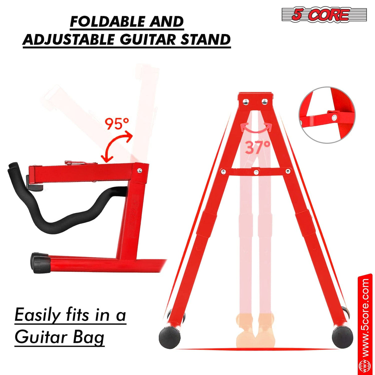 5Core Guitar Stand Floor A Frame Electric Acoustic Bass Soporte Para Guitarra RED