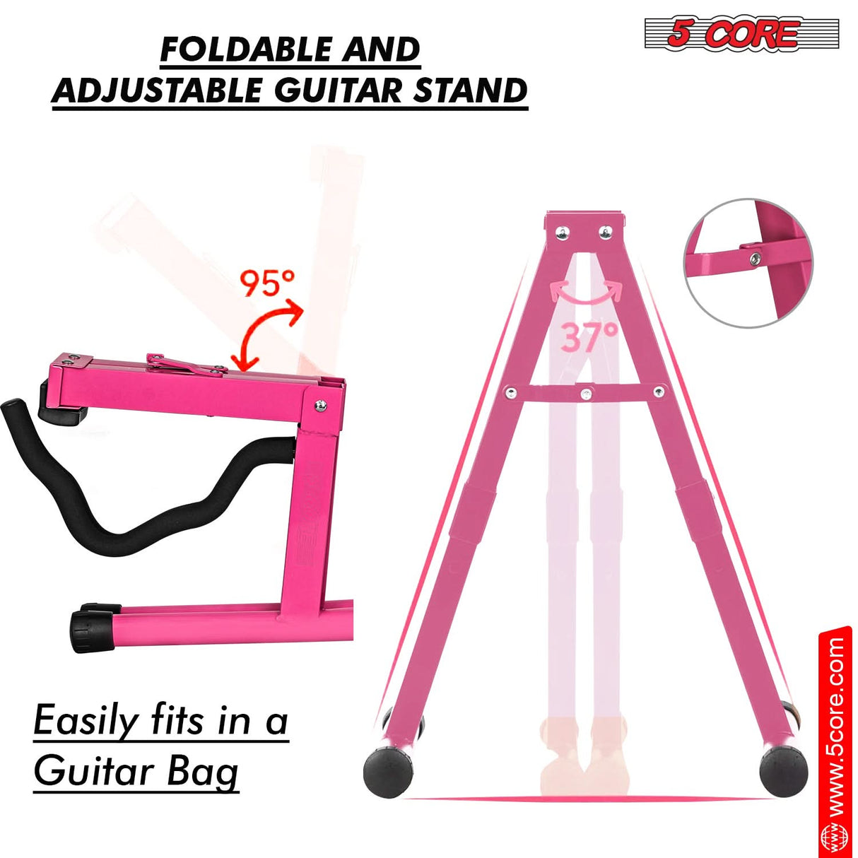 5Core Guitar Stand Floor A Frame Electric Acoustic Bass Soporte Para Guitarra PINK