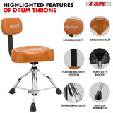 5Core Drum Throne Padded Guitar Stool Backrest Drummer Seat for Adults & Kids BROWN