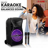 5 CORE 12 Inch TWS PAIR Bluetooth Party Speakers 1000 Watt Portable Karaoke PA System Rechargeable Loud Speaker + 2x Tripod Stand 4x Wireless Mics LED Light Active Home 12 2-MIC 2PCS