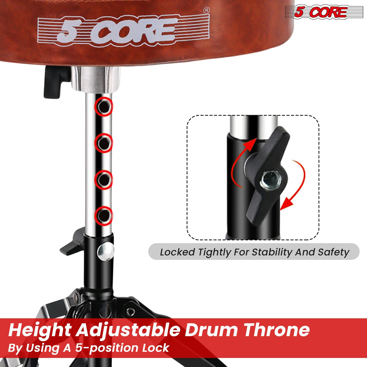 5Core Drum Throne Padded Guitar Stool Adjustable Drummer Seat for Adults & Kids CAMEL BROWN