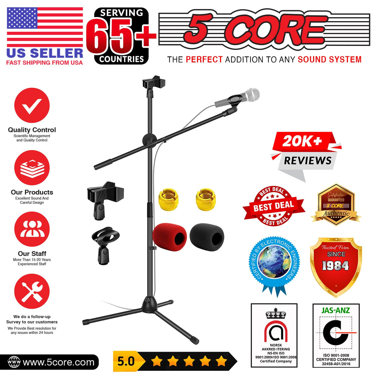 5Core Tripod Mic Stand Adjustable Heavy Duty Floor Holder Microphone Boom Arm