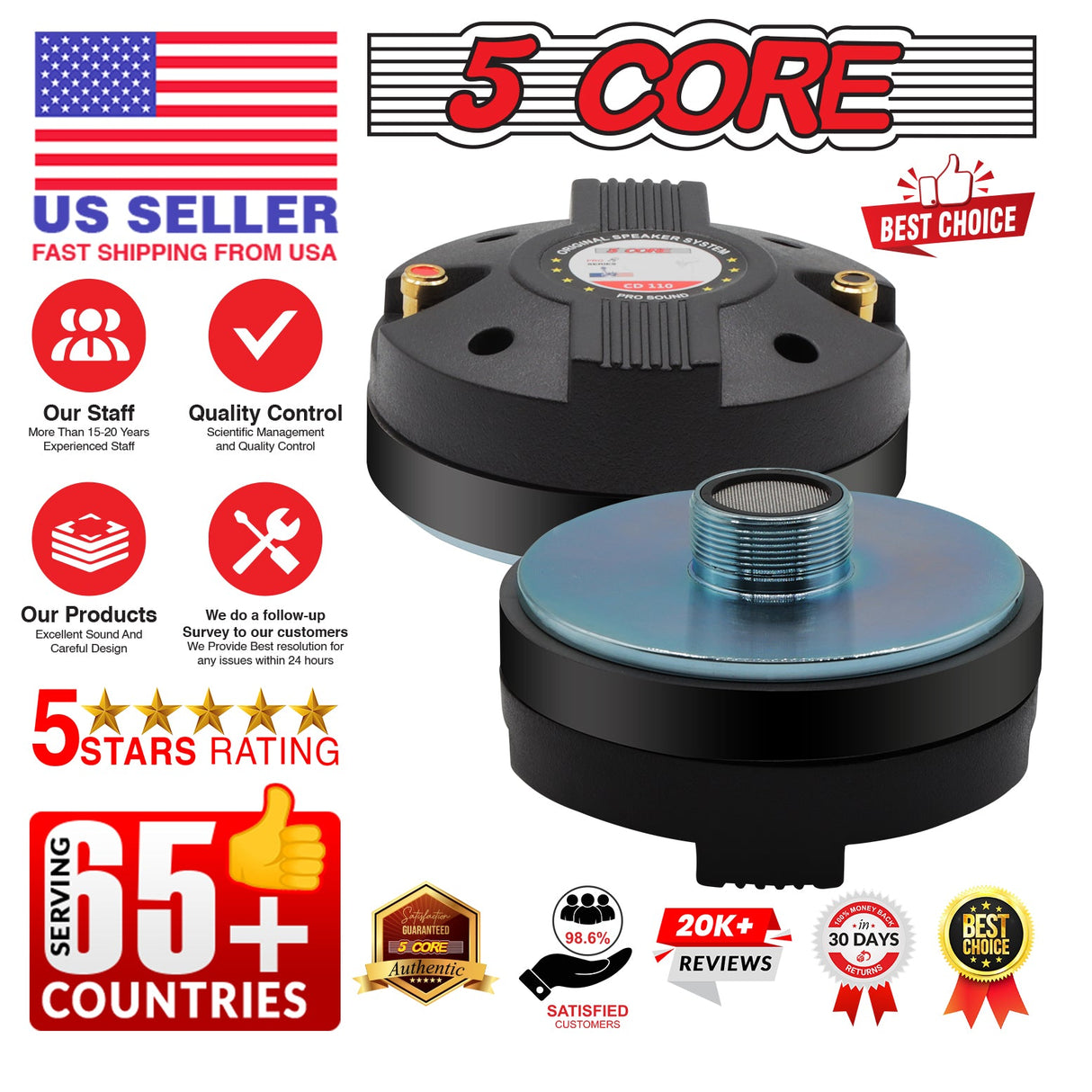 5 Core Compression Driver 3.5 Inch Tweeter Horn Throat 220W Peak Loud 8 Ohm Titanium Diaphragm