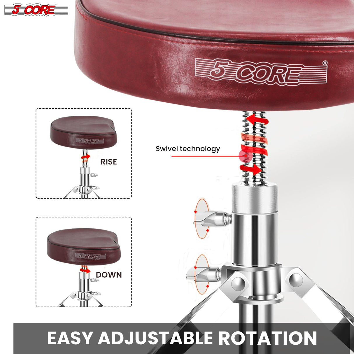 5Core Drum Throne Padded Guitar Stool Saddle Drummer Seat for Adults & Kids