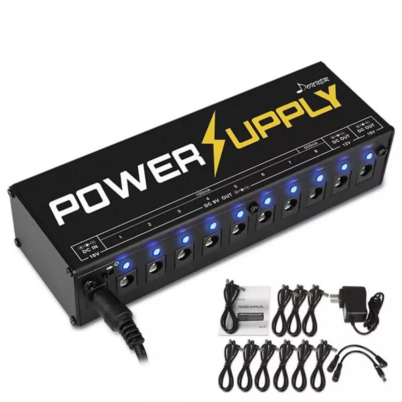 Donner DP-1 Guitar Pedal Power Supply 10 Isolated DC Output for 9V/12V/18V Effect Pedal