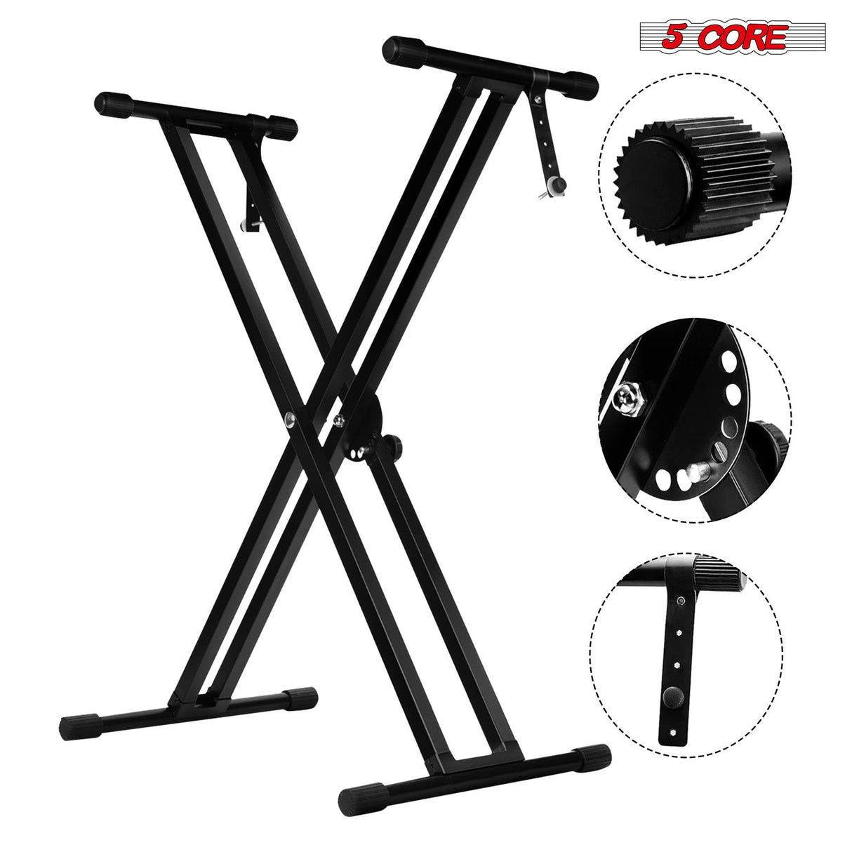 5Core Keyboard Stand Double X Style Adjustable Lift Piano Riser For 49 To 88 Keys BLACK