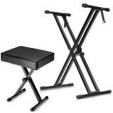 5Core Keyboard Stand Double X Style Adjustable Piano Riser + Keyboard Piano Bench BLACK