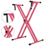 5Core Keyboard Stand Double X Style Adjustable Lift Piano Riser For 49 To 88 Keys BABY PINK