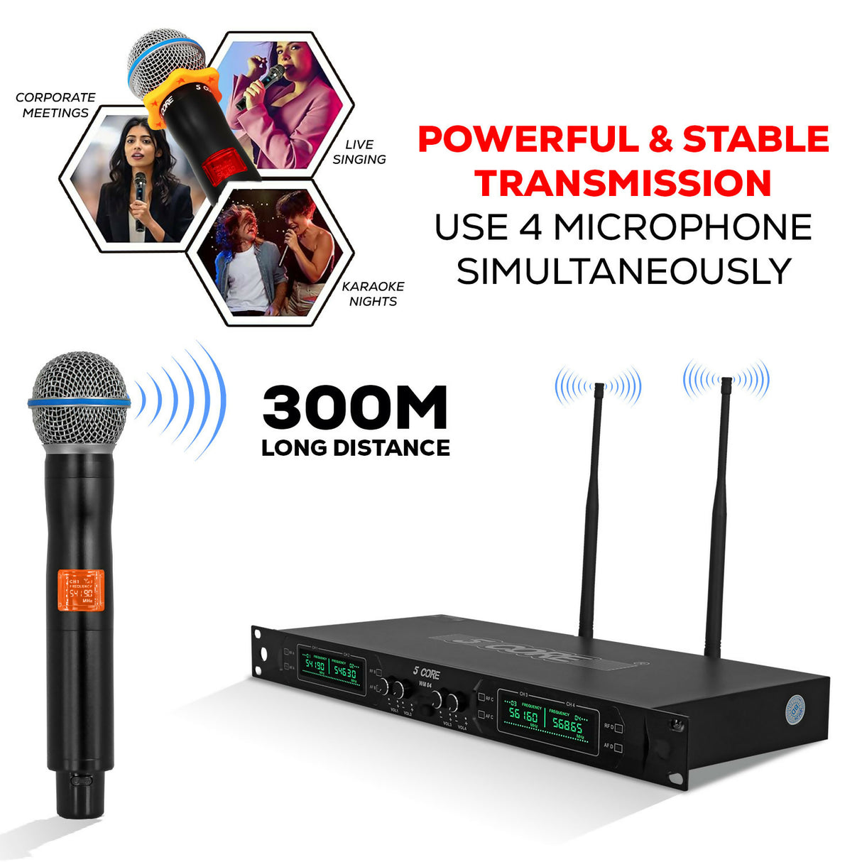 5 Core Wireless Microphone System 4/6/8 Channel UHF 492F Range Portable Receiver w Cordless Mic