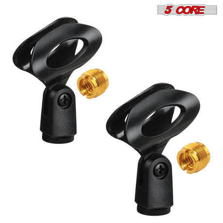 5 Core Universal Microphone Clip Holder| Durable Mic Clip with Nut Adapters 5/8" to 3/8", 2 Pack, Black- MC-03 2PCS