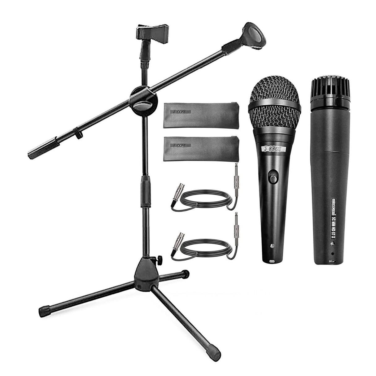 5Core Handheld Dynamic Microphone 2Pcs + Short Tripod Mic Stand Floor + XLR Cable