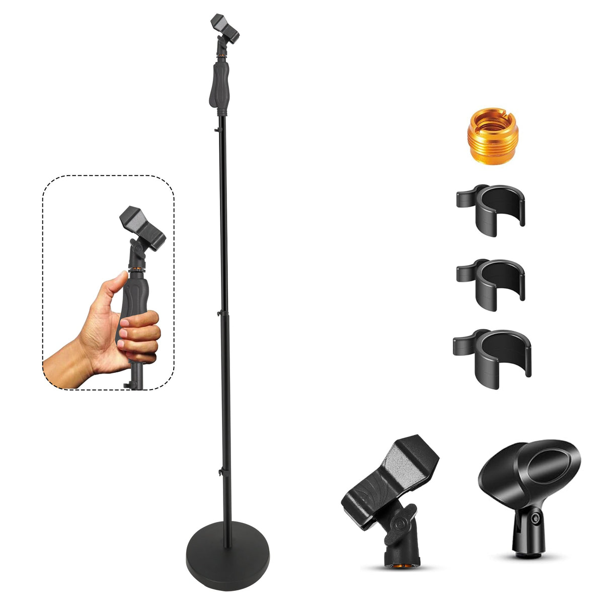 5Core Universal Microphone Stand Height Adjustable 35 to 57" Round Base Floor Mic Holder Metal Build