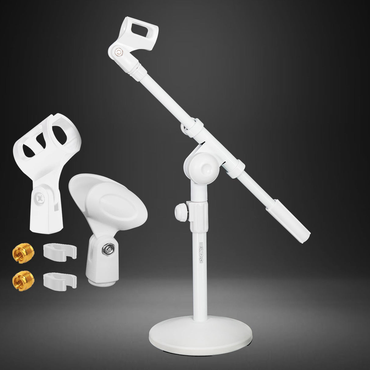 5Core Round Base Desktop Mic Stand Universal Desk Microphone Holder Table Top Stands White