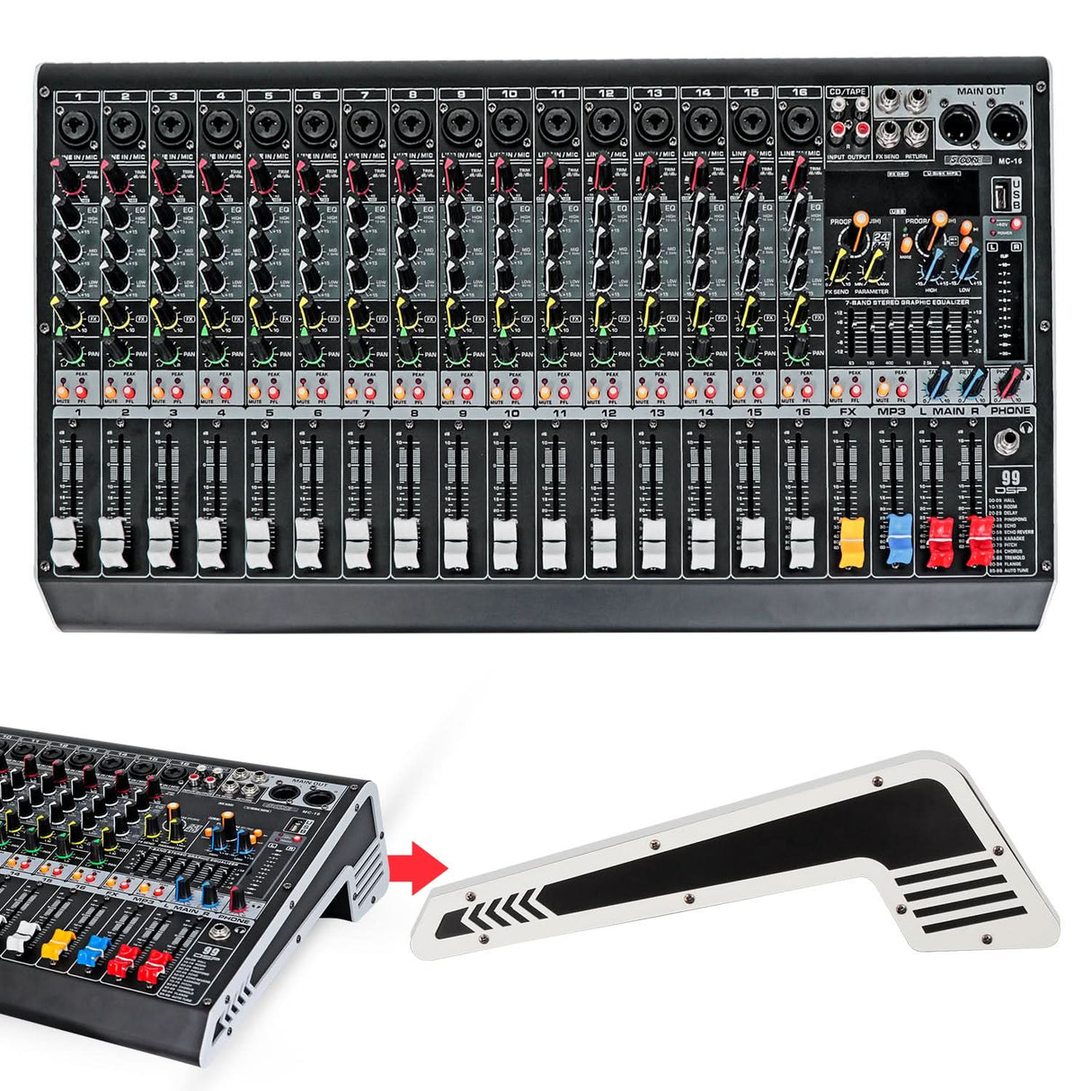 5Core Audio Mixer 16 Channel DJ Mixing Board Bluetooth USB Analog Professional Mezclador De Audio