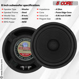 5 Core 8 Inch Subwoofer Speaker 500W Peak 4 Ohm Replacement Car door Bass Sub Woofer