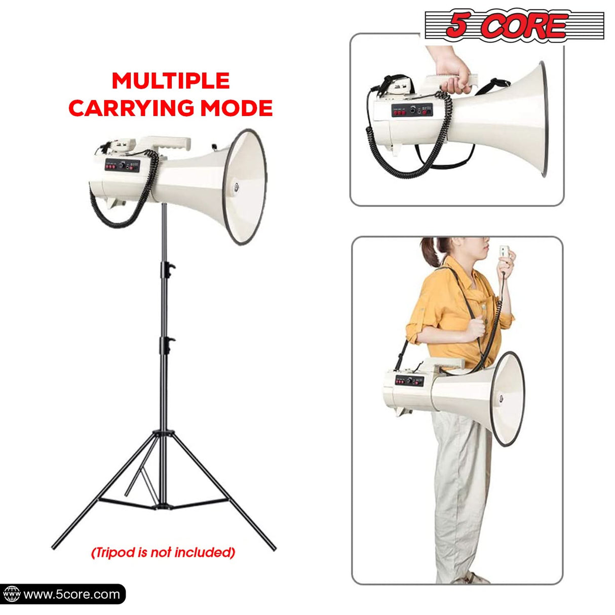 Lightweight sound amplifier with adjustable strap, multiple carrying modes, and a sturdy, comfortable grip.