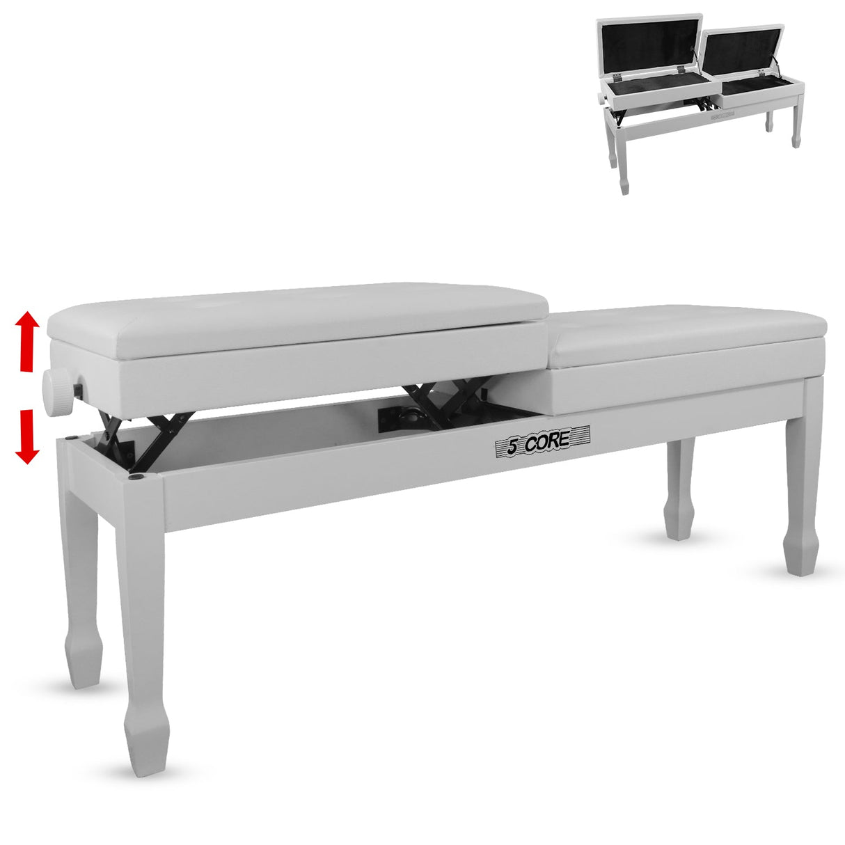 5CORE Duet Piano Bench w Storage For Two Wooden Adjustable Keyboard Stool - Adults & Kids