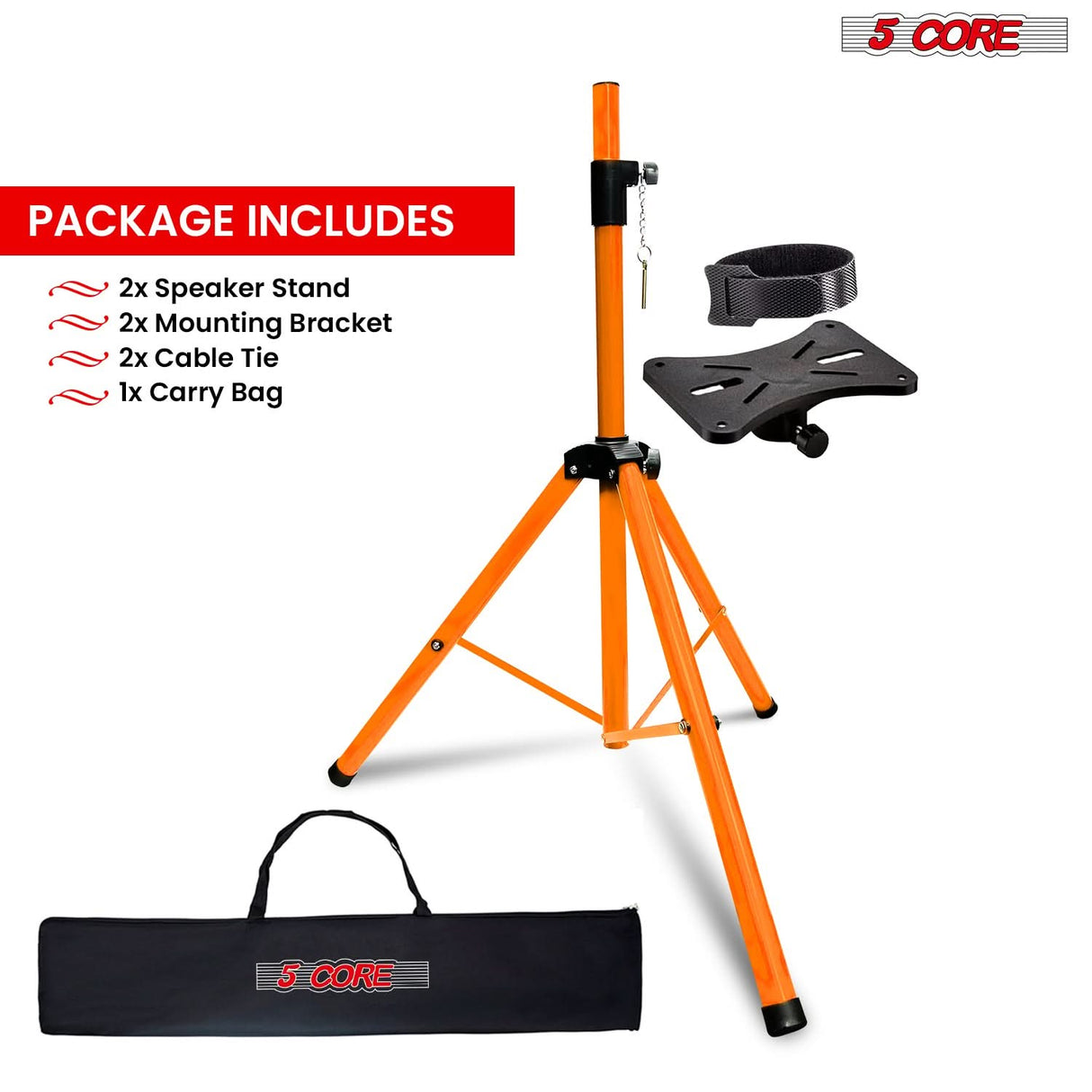 5Core Speaker Stand Tripod Tall Adjustable 72 Inch DJ Pole Mount Studio Monitor Stands ORANGE