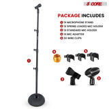 Package of the mic stand includes stand adapter, 2 mic holders, 3 wire clips