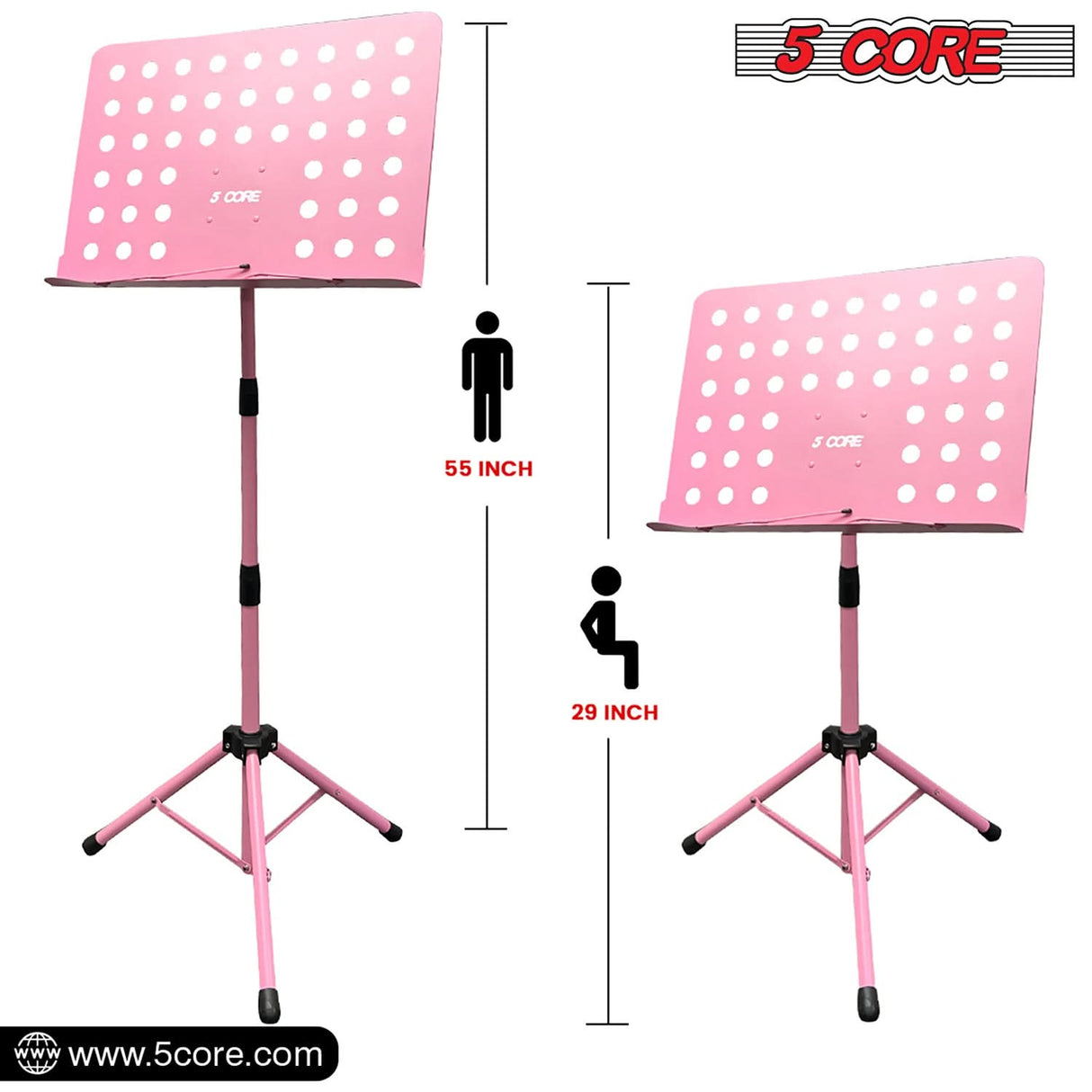 5Core Music Stand For Sheet Music Portable Tripod Adjustable Folding Note Holder