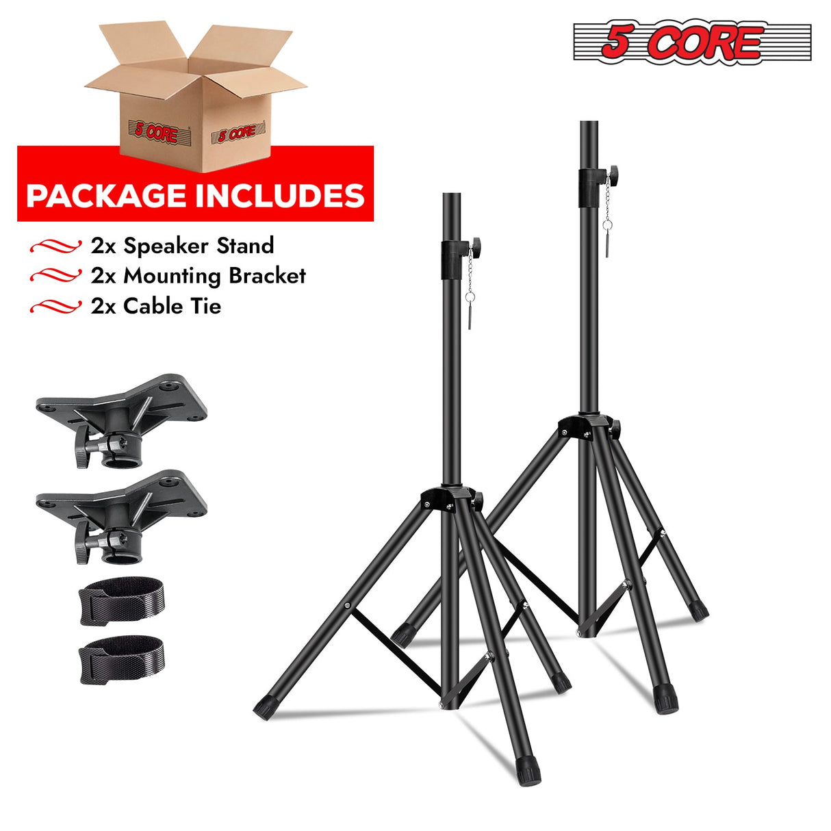 5 Core Speaker Stand Tripod Heavy Duty Adjustable Up to 72 Inch DJ Studio Monitor Stands Pole Mount Black