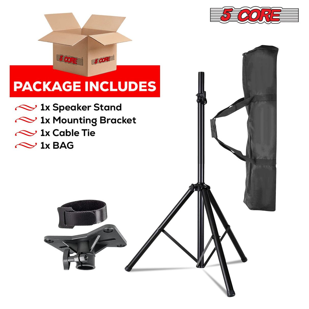 5Core Speaker Stand Tripod Tall Adjustable 72 Inch DJ Pole Mount Studio Monitor Stands BLACK