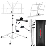 5Core Music Stand For Sheet Music Portable Tripod Adjustable Folding Note Holder With Light White