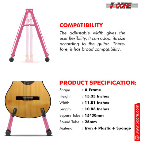 5 Core Guitar Stand Floor A Frame Adjustable Folding Holder With Rubber Feet Heavy Duty Electric Acoustic Bass Cello Stands Pair - GSS BPNK 2PCS