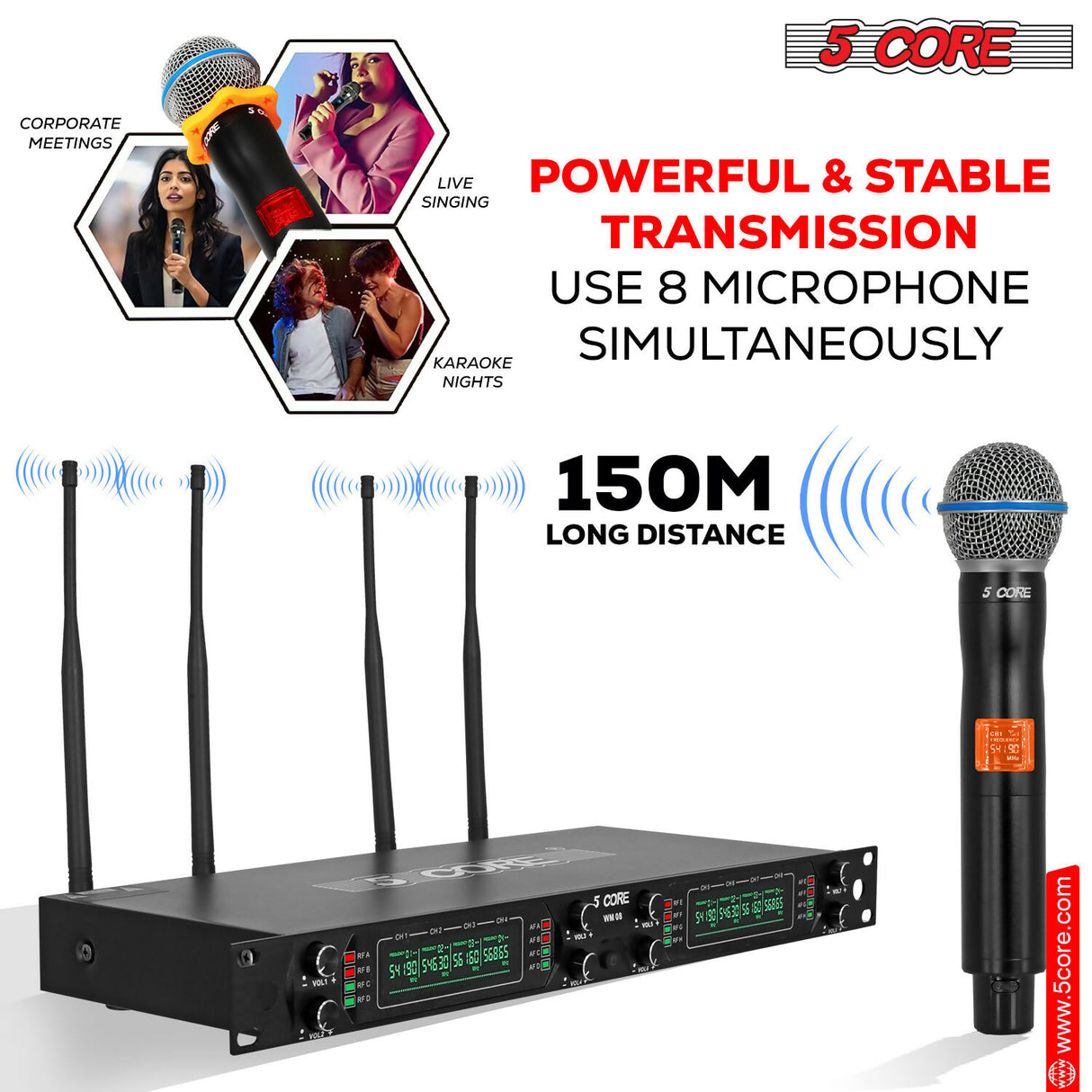 5 Core Wireless Microphones 8 Channel Karaoke Professional UHF Singing Mic System Cordless Microfonos