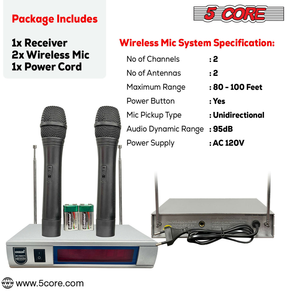 5 Core Wireless Microphone VHF Set Karaoke Singing Mic System Cordless Handheld Microfono Inalambrico