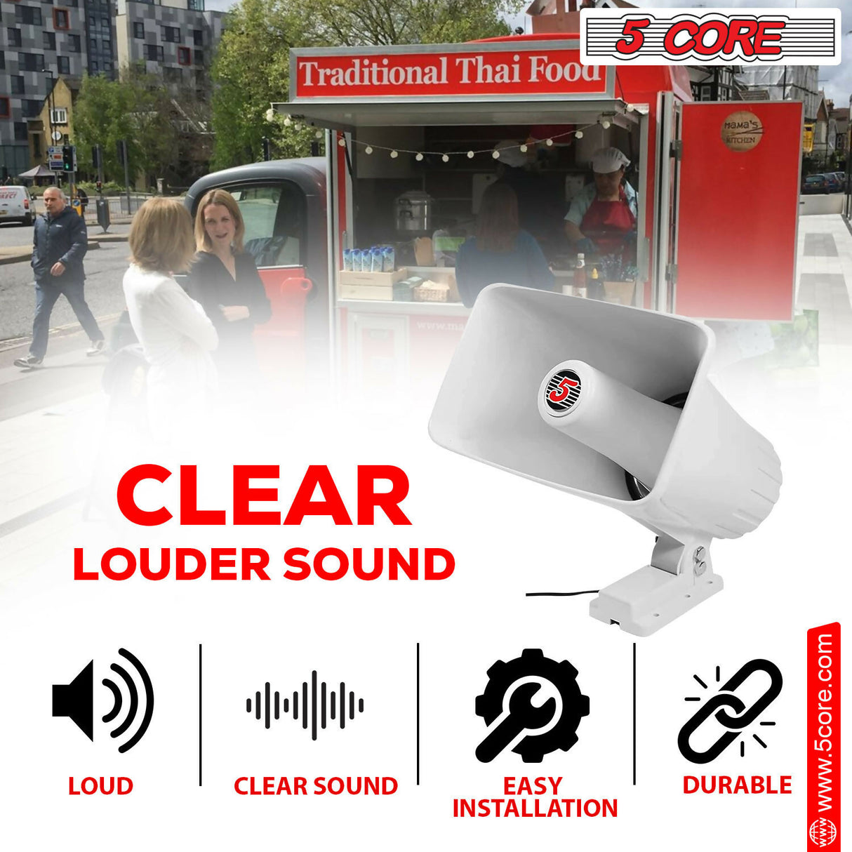 5 Core Indoor Outdoor PA Horn Speaker 5 x 8 Inch Loud PA System 8 Ohm 65W Loud Siren Audio