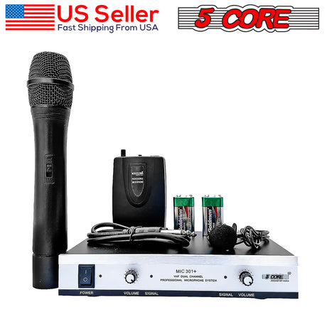 5 Core VHF Dual Channel DIGITAL PRO Wireless Microphone System with Receiver WM 301 1M1C