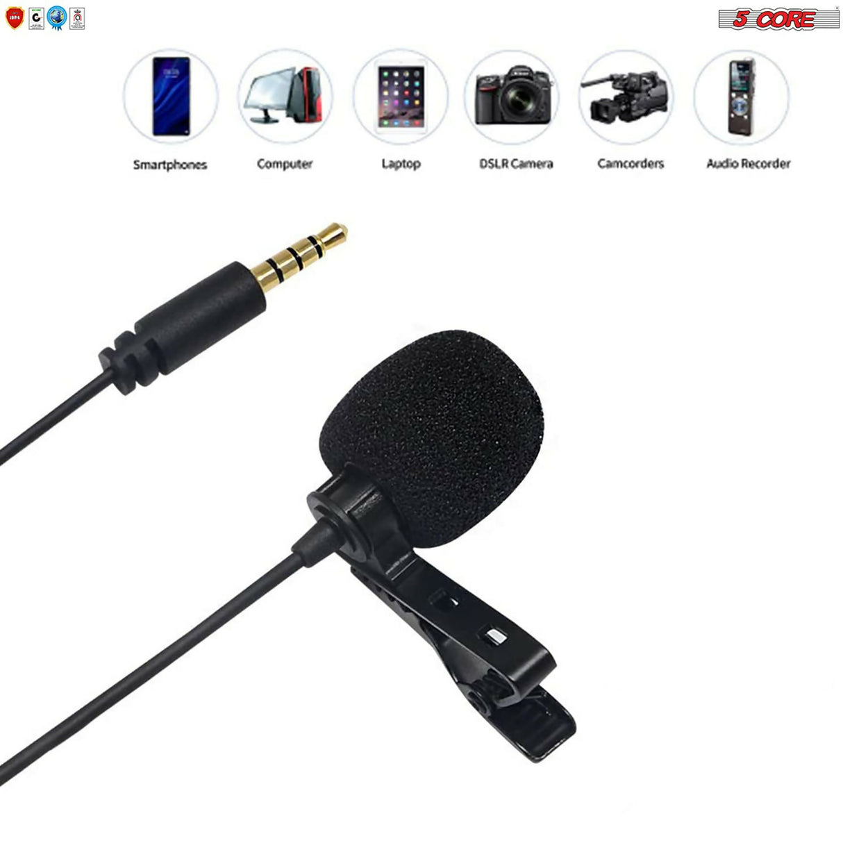 5Core Lavalier Microphone Clip On Professional Grade 3.5mm Lapel Mic Omnidirectional Lav Mic